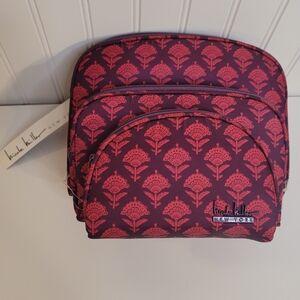 Nicole Miller Pink & Purple Patterned 3 Piece Cosmetic Bags Set NWT